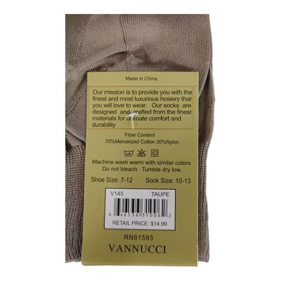 MEN'S VANNUCCI COUTURE IMPERIAL TAUPE COTTON NYLON FASHION DRESS SOCK. - Picture 3 of 3